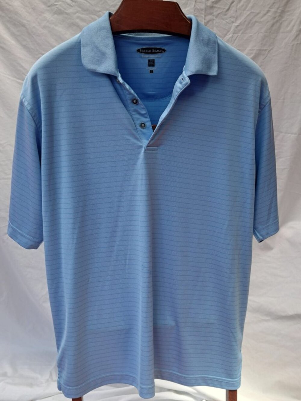✨ Pebble Beach Performance Golf Polo Shirt Size L Light Blue Striped ✨